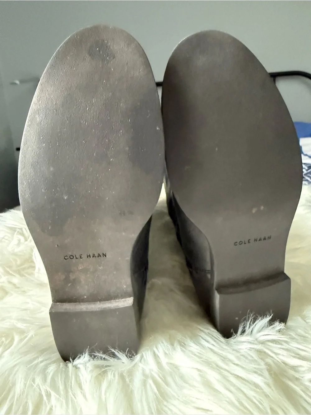 Cole Haan Black Leather Over-The-Knee Boots with Brown Strap